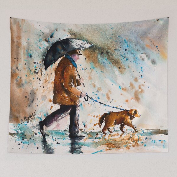 Item preview, OFF TO THE PARK - walking the dog in the rain designed and sold by carriemckenzie.