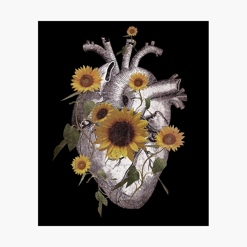 Spring Heart flower, heart sunflowers,vintage watercolor effect