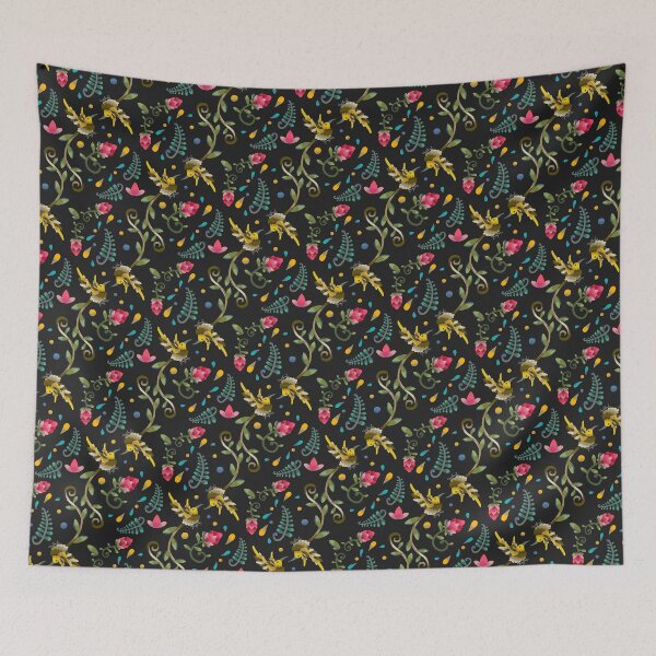 Item preview, Dark and Flowery Sugarbird and Green Beetle Pattern designed and sold by maak-and-illy.