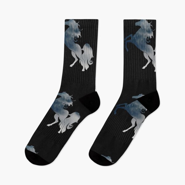 Item preview, Wanderlust horse Silhouette with Forest Landscape, Trees, Mist and fog | black background designed and sold by Kinisis.