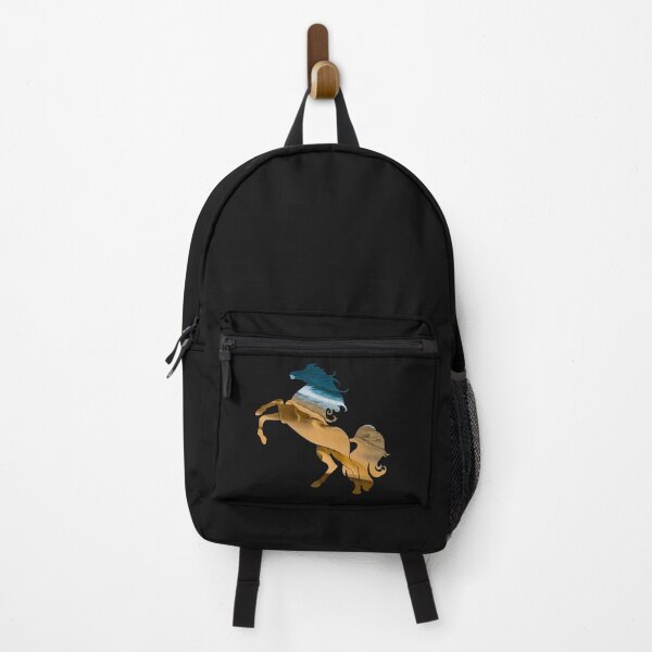 Item preview, Wanderlust horse Silhouette with Desert Landscape, sand, water | black background designed and sold by Kinisis.