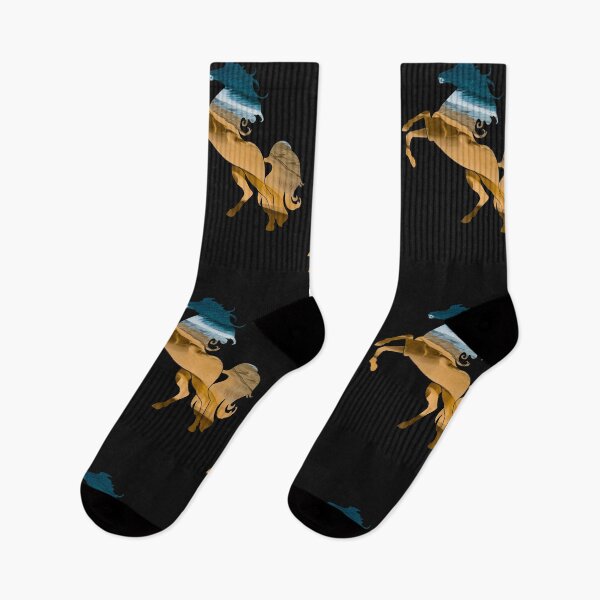 Item preview, Wanderlust horse Silhouette with Desert Landscape, sand, water | black background designed and sold by Kinisis.