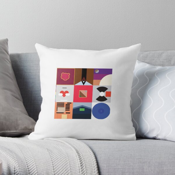 KANYE WEST STICKERS 'MINIMALIST ALBUM COLLAGE' Throw Pillow