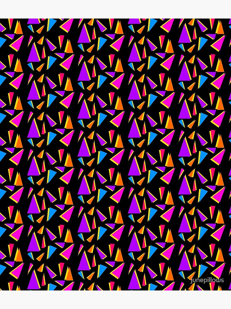 80s colourful geometric triangles pattern black background by junepillows