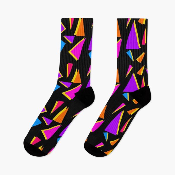 Item preview, 80s colourful geometric triangles pattern black background designed and sold by junepillows.