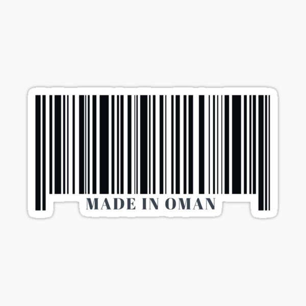 Made in Oman Black Barcode Sticker