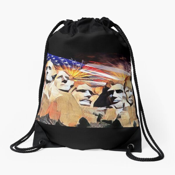 Mt Rushmore 4th of July Drawstring Bag