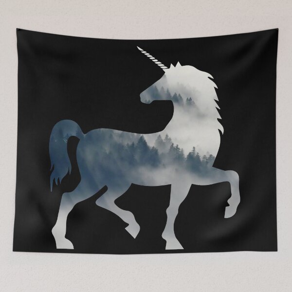 Item preview, Wanderlust unicorn Silhouette with Forest Landscape, Trees, Mist and fog designed and sold by Kinisis.