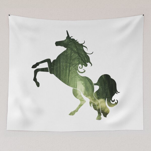 Item preview, Wanderlust Unicorn Silhouette with enchanted Forest Landscape, Trees, Mist and fog designed and sold by Kinisis.
