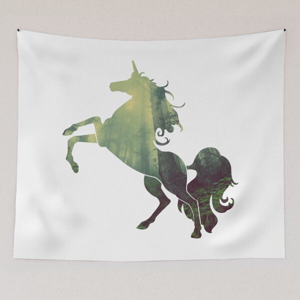 Item preview, Wanderlust Unicorn Silhouette with enchanted Forest Landscape, Trees, Mist and fog designed and sold by Kinisis.