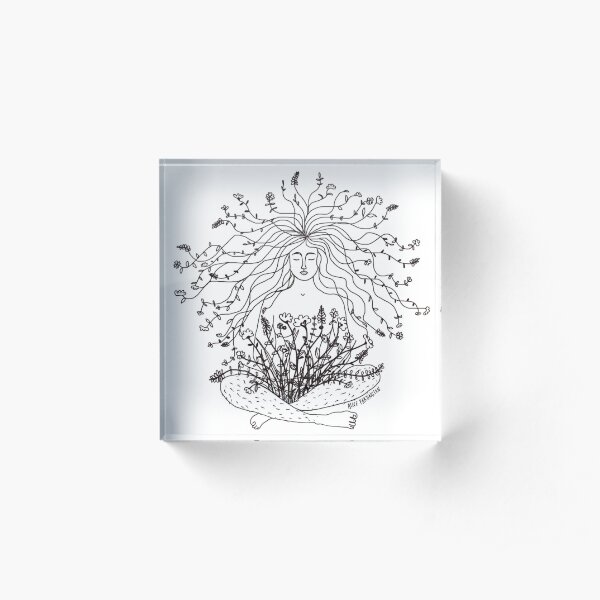 Growing Flowers Woman Illustration Acrylic Block