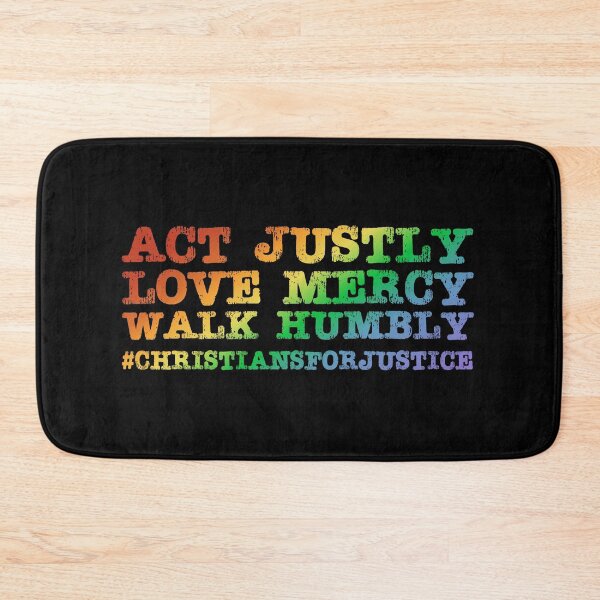 Item preview, Christians for Justice: Act Justly, Love Mercy, Walk Humbly (distressed rainbow text) designed and sold by Ofeefee.