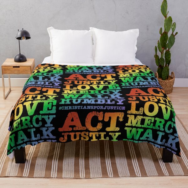 Item preview, Christians for Justice: Act Justly, Love Mercy, Walk Humbly (distressed rainbow text) designed and sold by Ofeefee.
