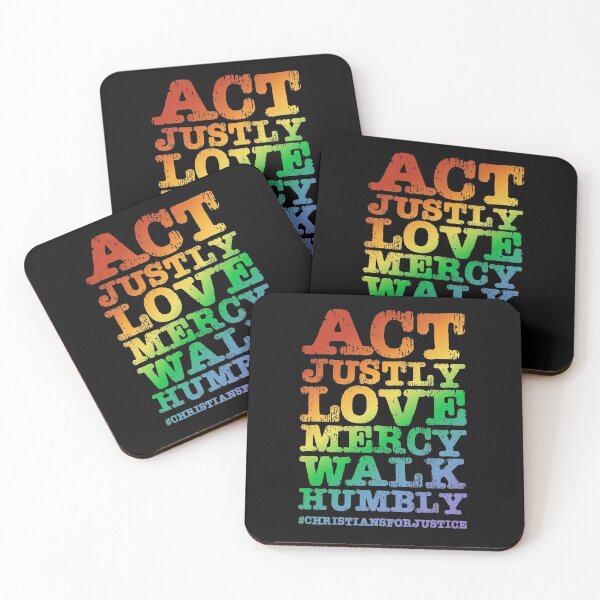 Item preview, Christians for Justice: Act Justly, Love Mercy, Walk Humbly (distressed rainbow text) designed and sold by Ofeefee.