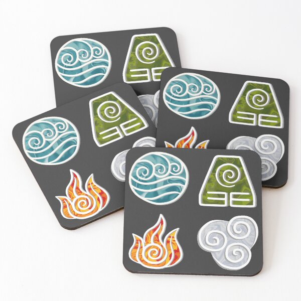 Item preview, Bending Symbols Water Earth Fire Air Dark Grey Background designed and sold by a-humble-birb.