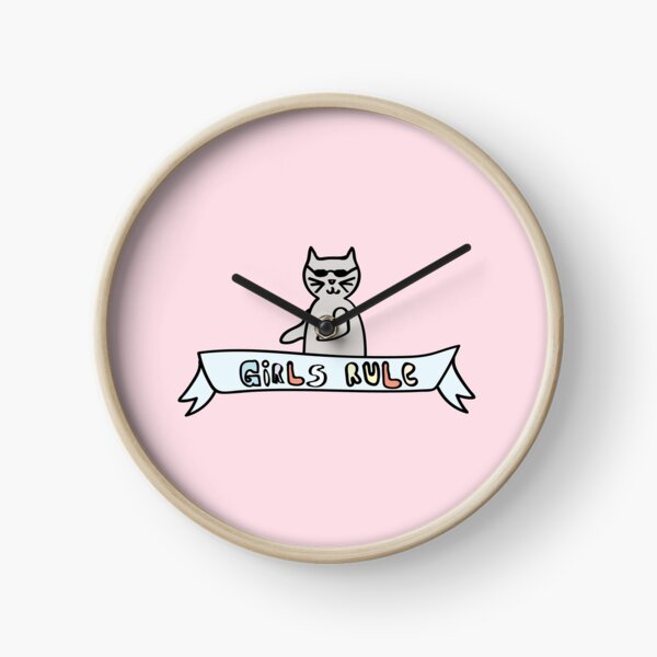 Girls Rule Cool Cat / Feminism in Pastels Clock