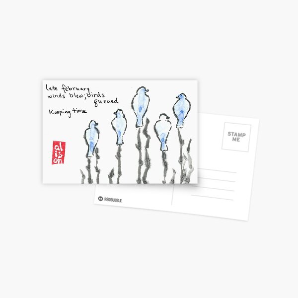 Blue birds, February Etegami Postcard