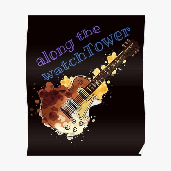 Water Color Guitar Watchtower Psych Design for Rock and Roll Lovers Poster