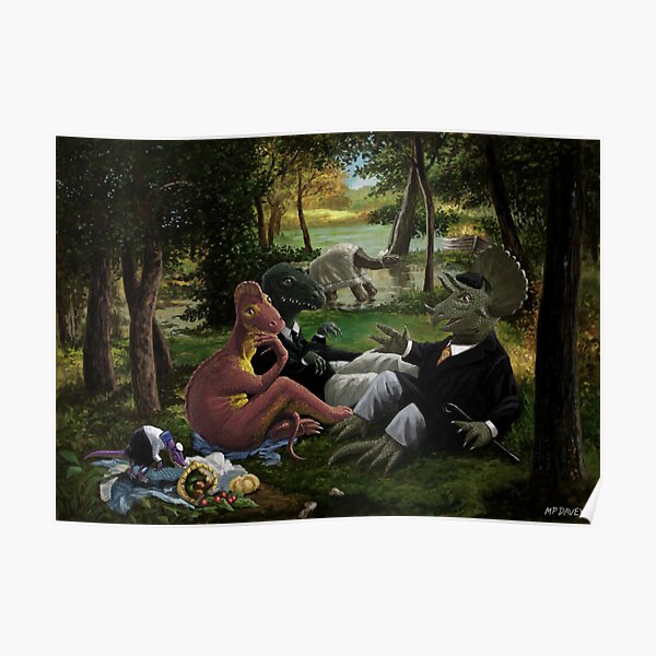 The Luncheon on the Grass with dinosaurs Poster