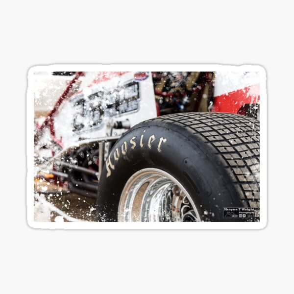 Hoosier Sprint car tire on show. Sticker