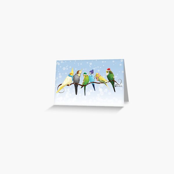 Winter Parakeets &amp; Cockatiels Greeting Card