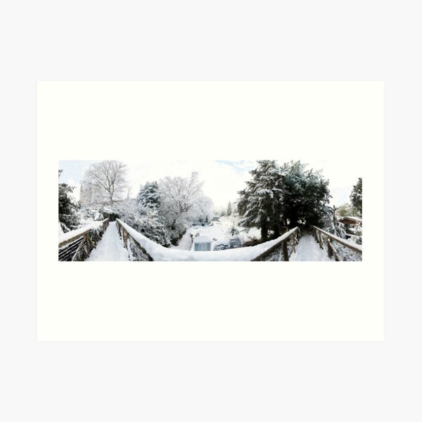 Footbridge Across a Winter Wonderland Art Print