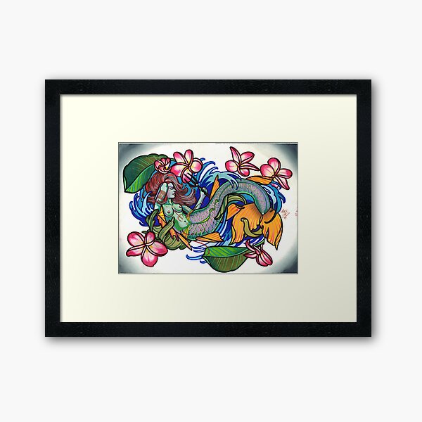 mermaid with plumeria. Framed Art Print