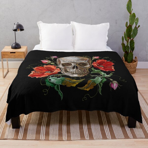 Item preview, Human skull and red poppies flowers designed and sold by matrioshka.