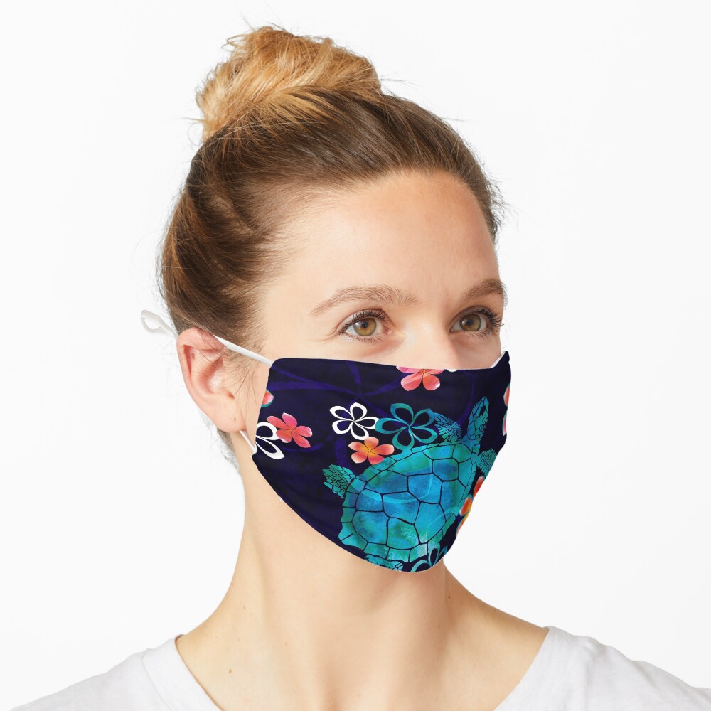 Sea Turtle with Flowers Mask