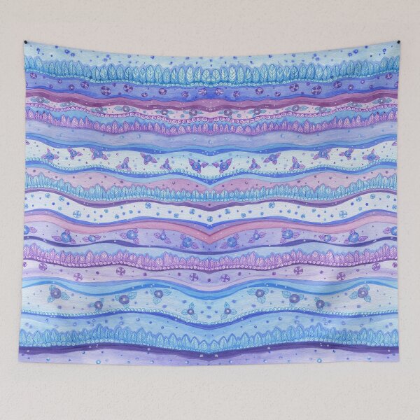 Item preview,    Pink And Blue Stripes Rose Quartz And Serenity Forest Hand Drawn Pattern designed and sold by MandalaFlowerArt.