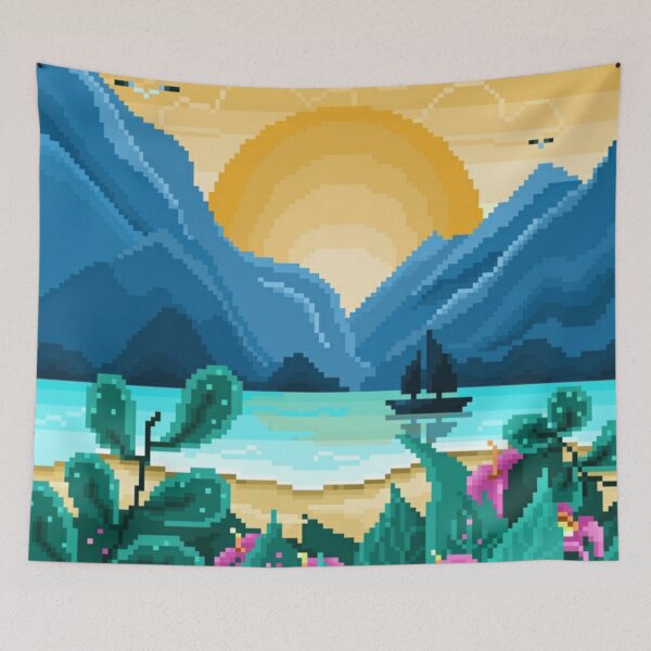 Aperçu de l'œuvre Lever de soleil pixelisé sur la plage calme créée et vendue par HopeDetour.