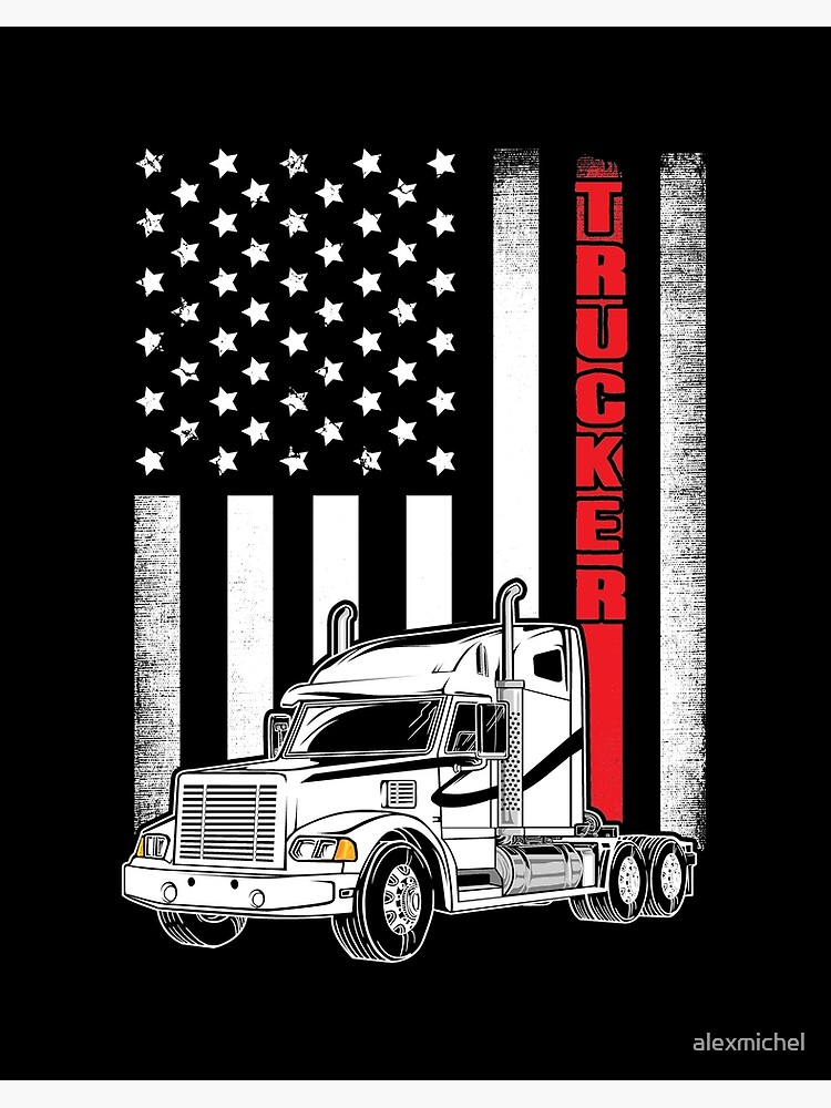 Made In The USE Red American Flag Truck Driver Gifts Vintage Trucker  Design Sticker for Sale by DownHomeCrafts