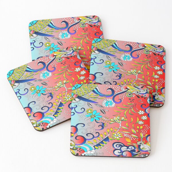 Item preview, hand drawn flowers and stuff in blues and reds designed and sold by LBehrendtDesign.