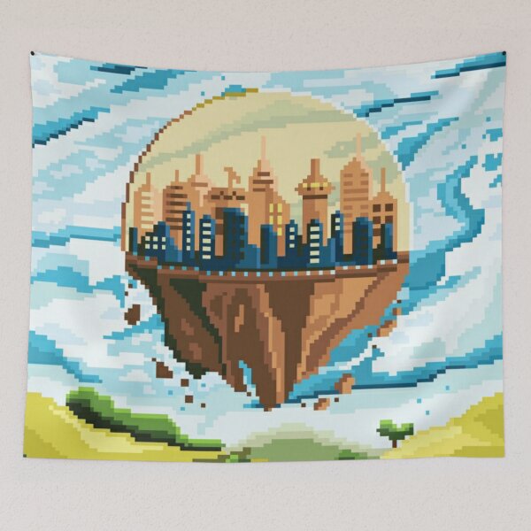Aperçu de l'œuvre Ville flottante pixélisée créée et vendue par HopeDetour.