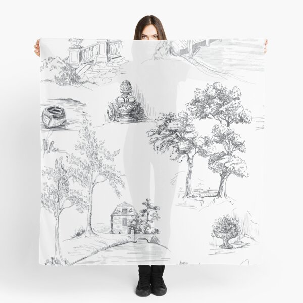 Grey Toile Grey Country Toile Grey Cottage Toile Black Toile Scarf