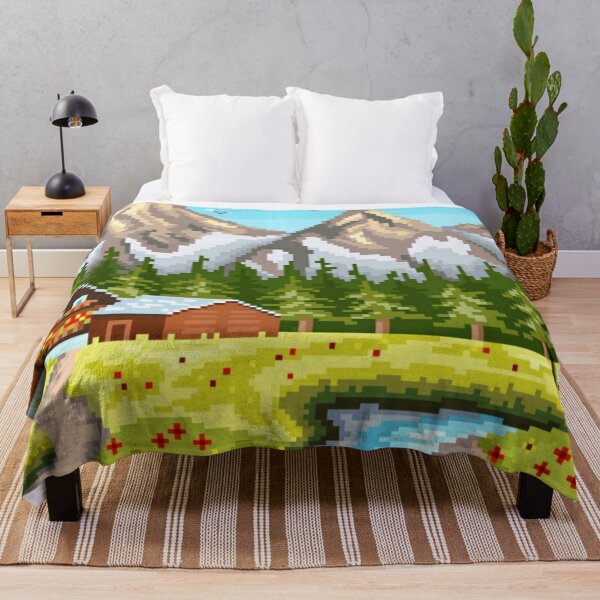 Item preview, Pixelated Wood Cabin on the Bottom of Snowy Mountains designed and sold by HopeDetour.