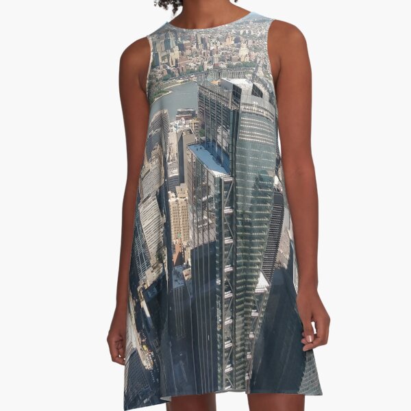 #Manhattan, #NewYorkCity, #downtown, #NewYork, skyscrapers, river, Hudson, bridges, streets A-Line Dress