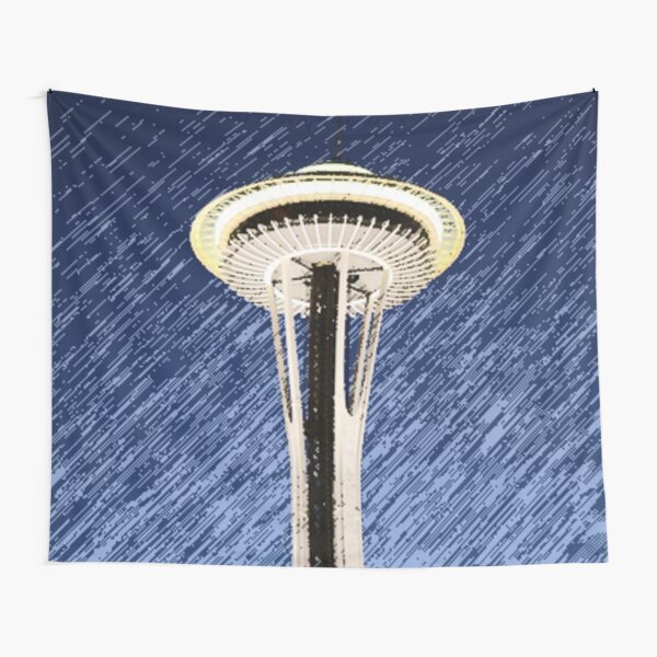 Seattle Space Needle rainy Night Tapestry