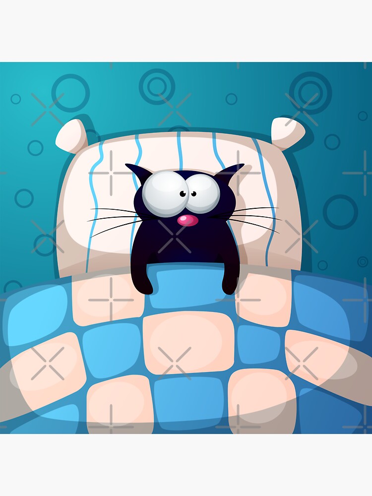 "Cute Cartoon Cat In Bed" Sticker by renju1902 Redbubble