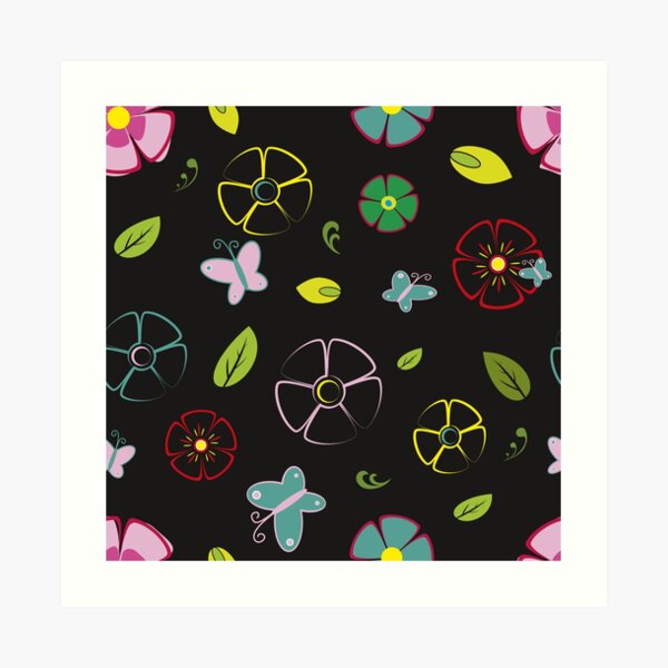 Garden flowers on black Art Print