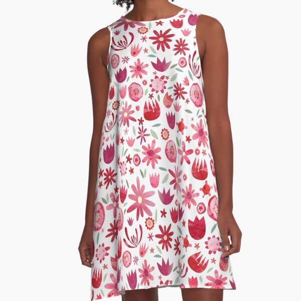 Summer Flowers Watercolor A-Line Dress