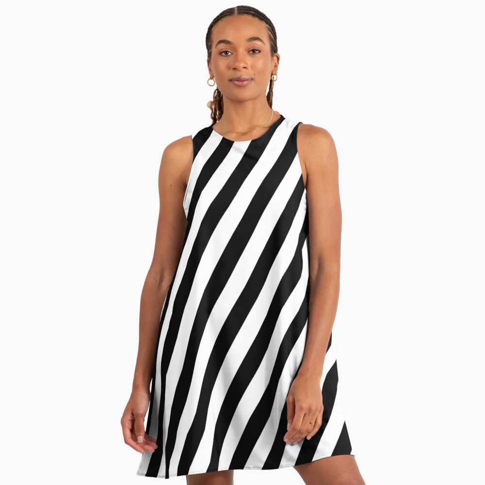 Black And White Diagonal Stripes Diagonal A-Line Dress Black And White Diagonal Stripes Diagonal A-Line Dress
