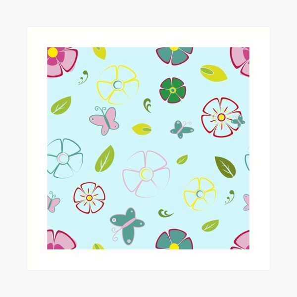 Garden flowers on blue Art Print