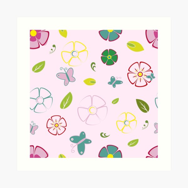 Garden flowers on pink Art Print