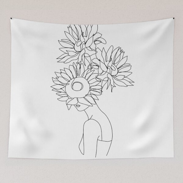 Item preview,  Female Line Art PRINTABLE, Female Figure Line Drawing with sunflower, Female flower head designed and sold by OneLinePrint.