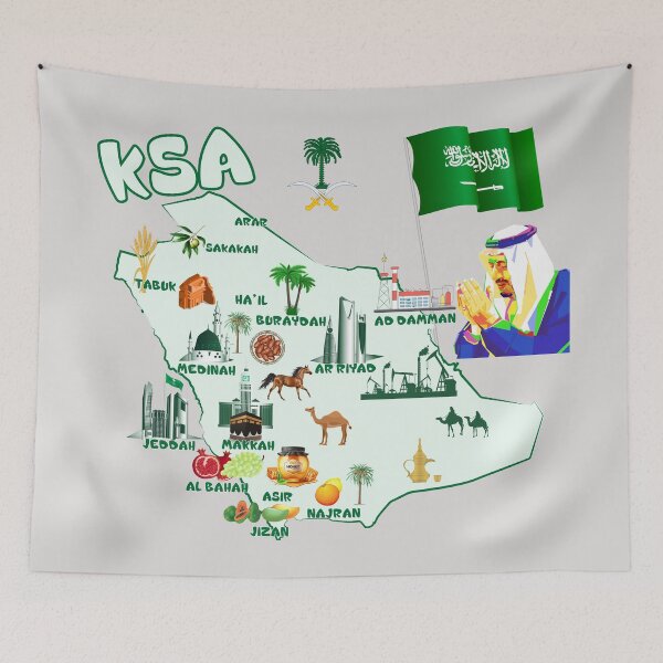 Item preview, Kingdom of Saudi Arabia Map tourist attractions cities flag the King Salman bin Abdelaziz Al Saud designed and sold by mashmosh.