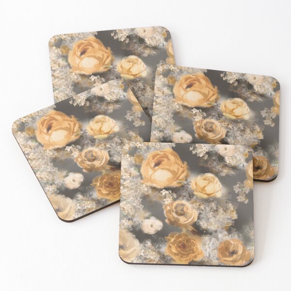 Item preview, vintage watercolor roses in gold tones designed and sold by sonaadalian.