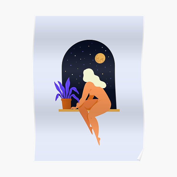 Woman sitting on the window Poster