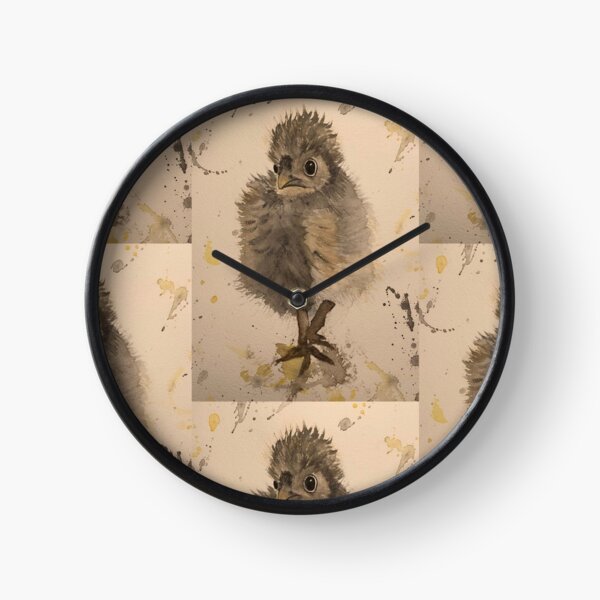 Grey watercolour Silkie chick Clock