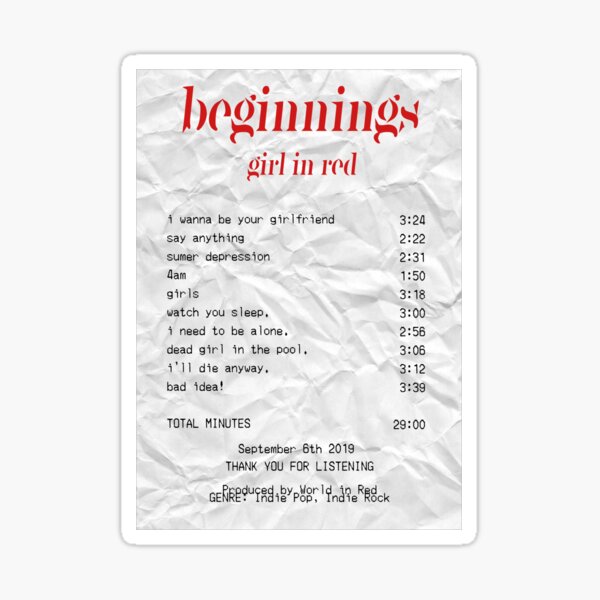 Beginnings Album Receipt Sticker By Claire Mcculley Redbubble